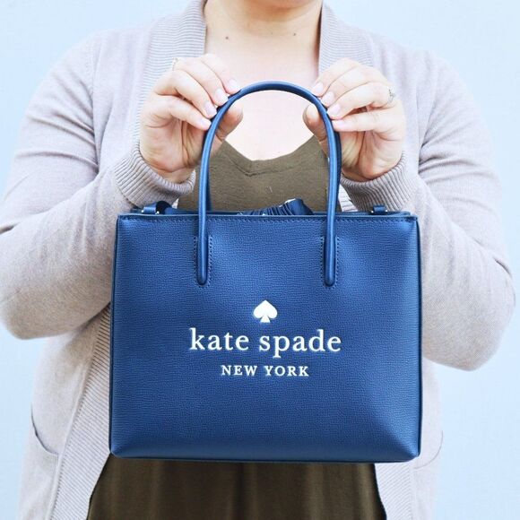 NWT Kate Spade TRISTA Leather Sam Bag Tote w Bow Tie Navy - Picture 3 of 14